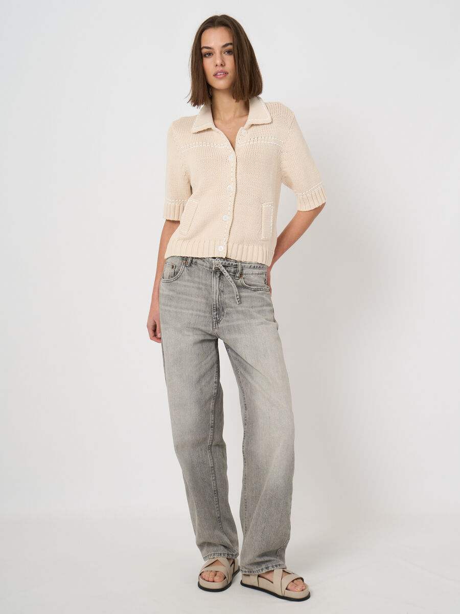 Chunky knit cotton-blend polo cardigan image number 6