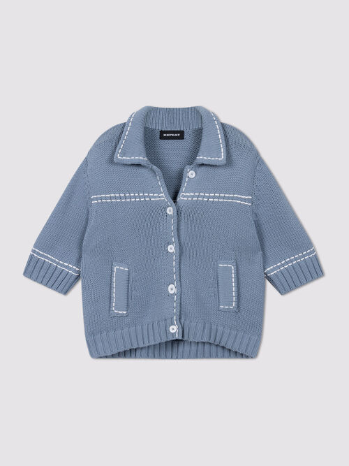Chunky knit cotton-blend polo cardigan