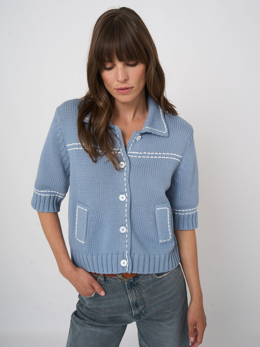 Chunky knit cotton-blend polo cardigan image number 2