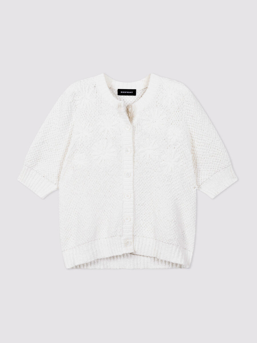 Gilet court en coton textur&eacute; &agrave; fleurs brod&eacute;es image number 2