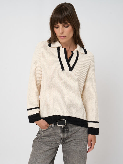Contrast-trim cotton polo sweater