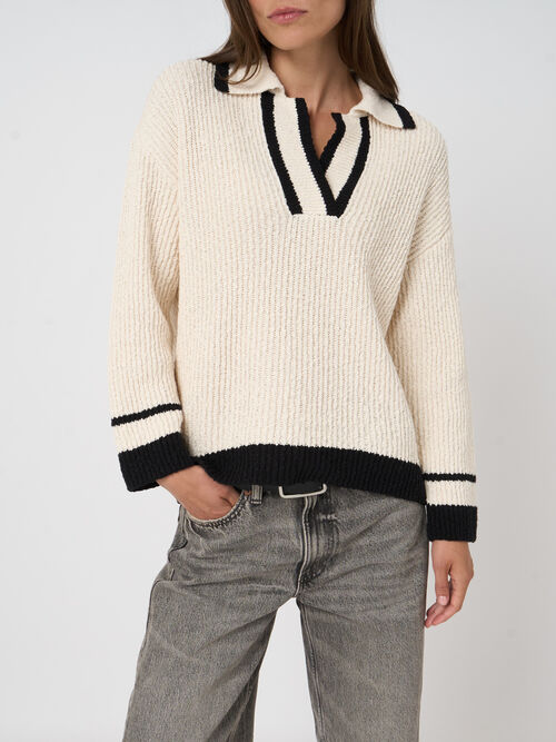 Contrast-trim cotton polo sweater