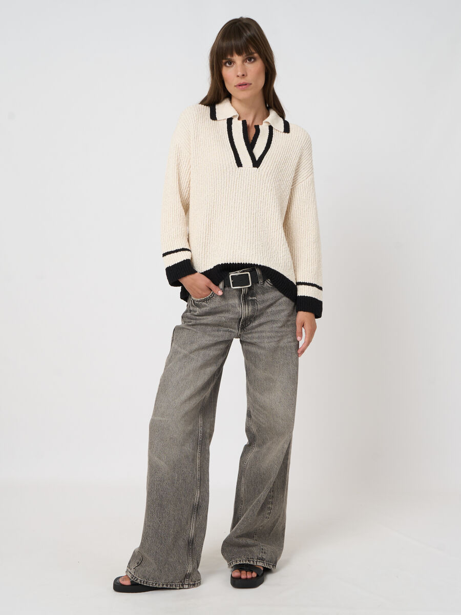 Contrast-trim cotton polo sweater image number 2
