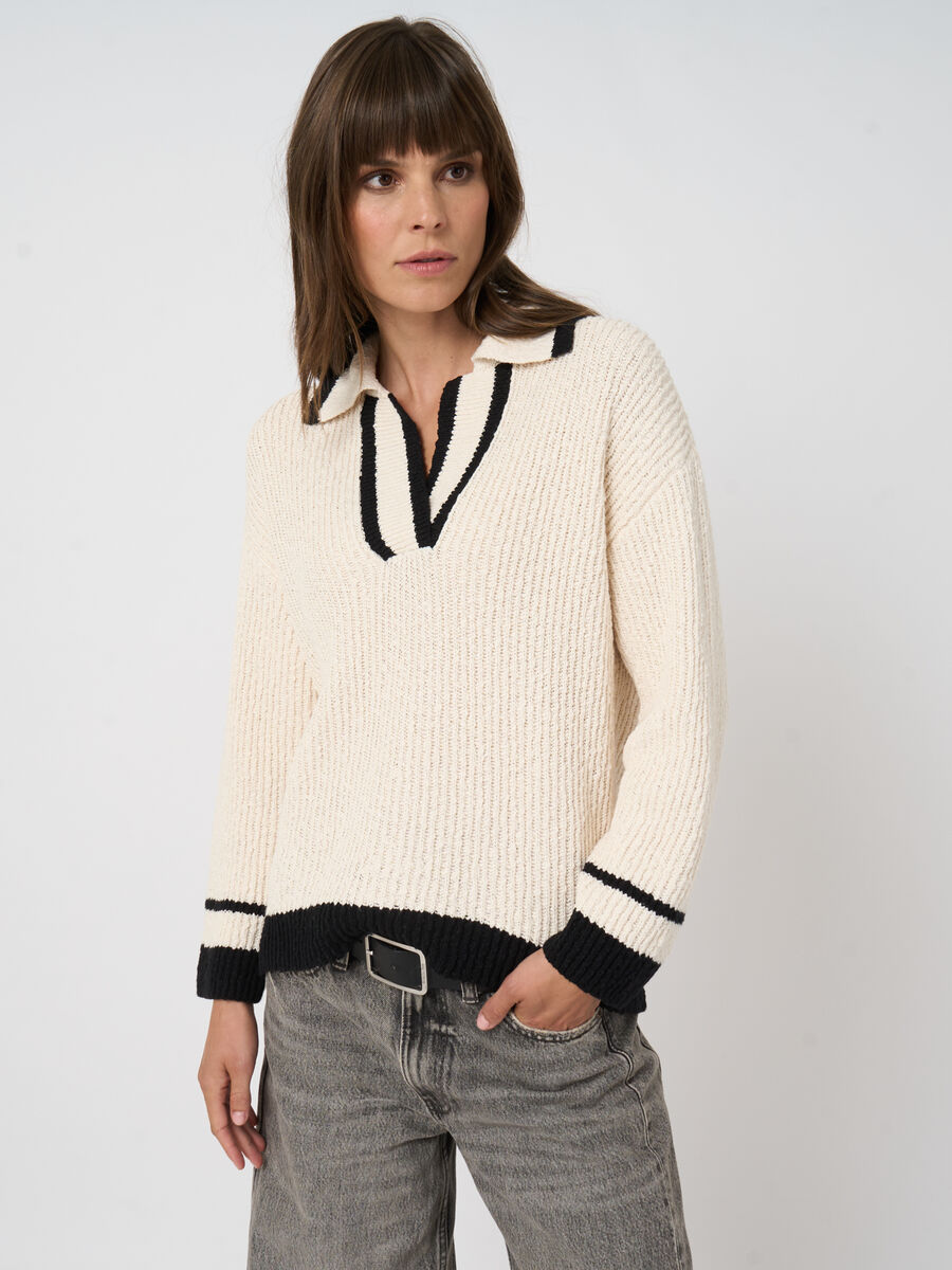 Contrast-trim cotton polo sweater image number 3