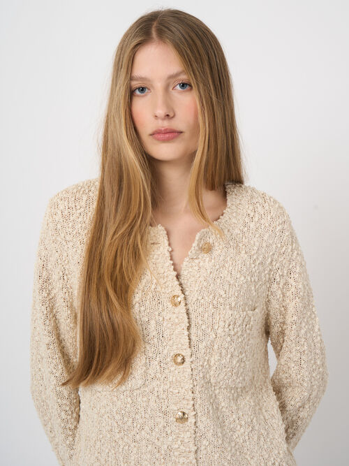 Textured italian cotton-blend cardigan