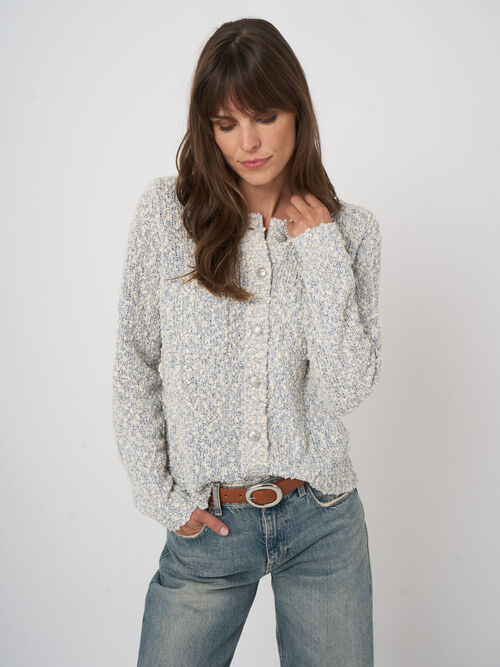 Textured italian cotton-blend cardigan