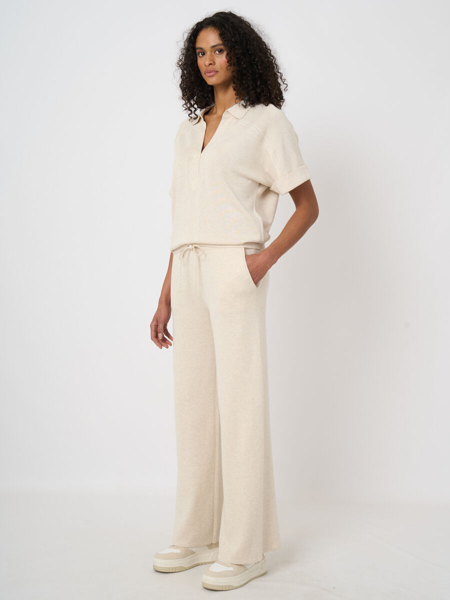 Fine-knit wide-leg pants in cotton-viscose blend image number 0