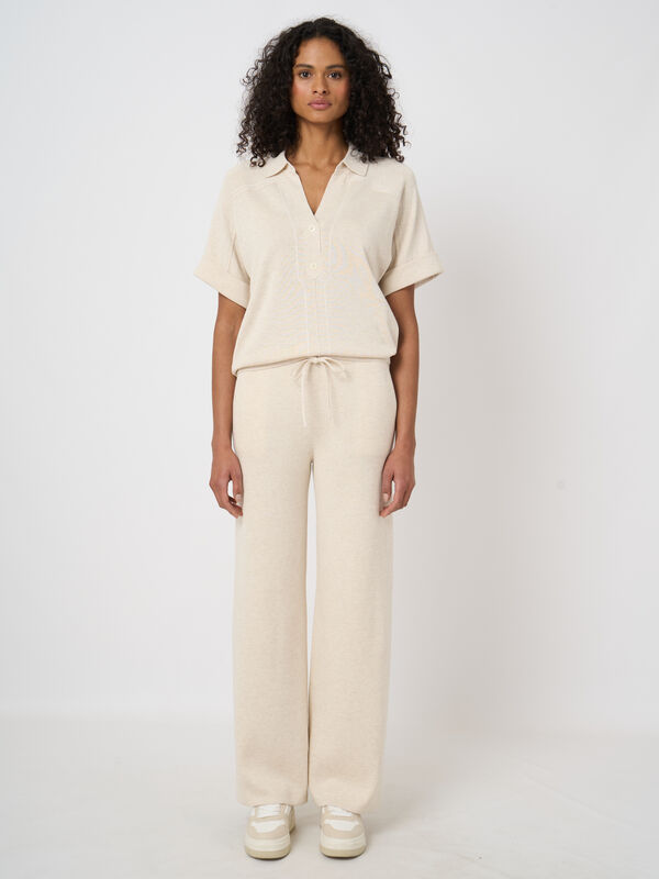 Fine-knit wide-leg pants in cotton-viscose blend image number 2
