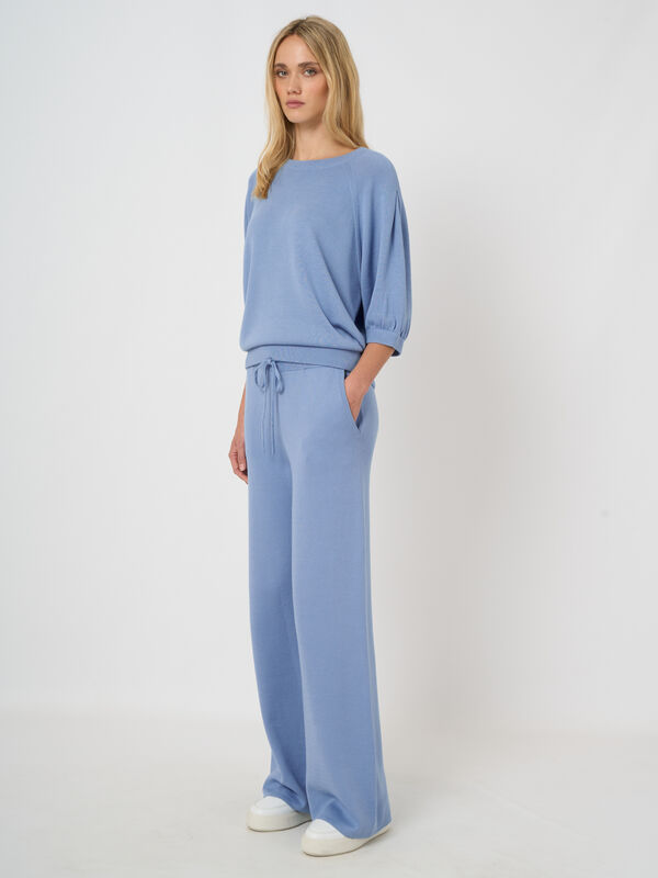 Pantalon large en maille fine, m&eacute;lange coton-viscose image number 0