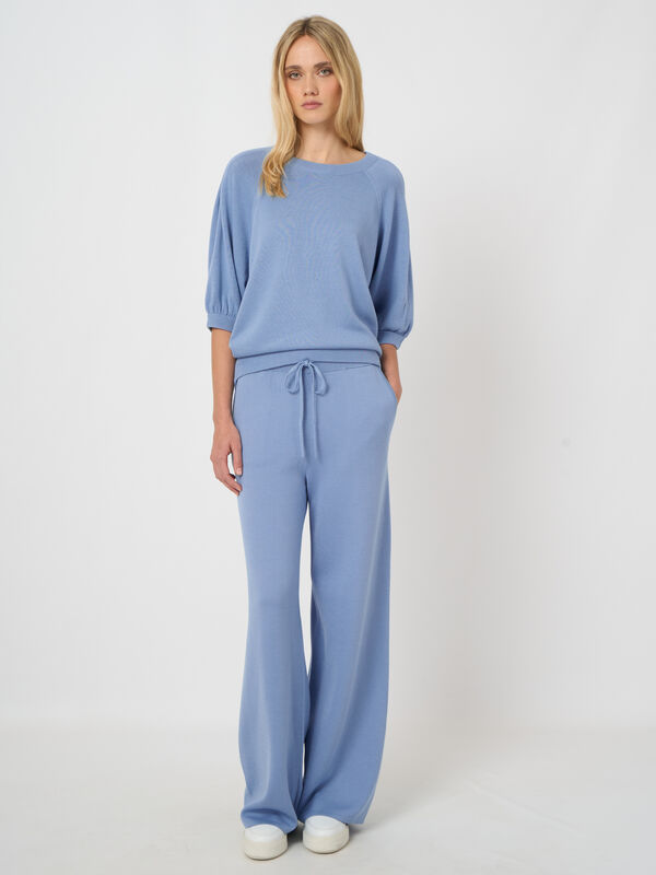 Pantalon large en maille fine, m&eacute;lange coton-viscose image number 2