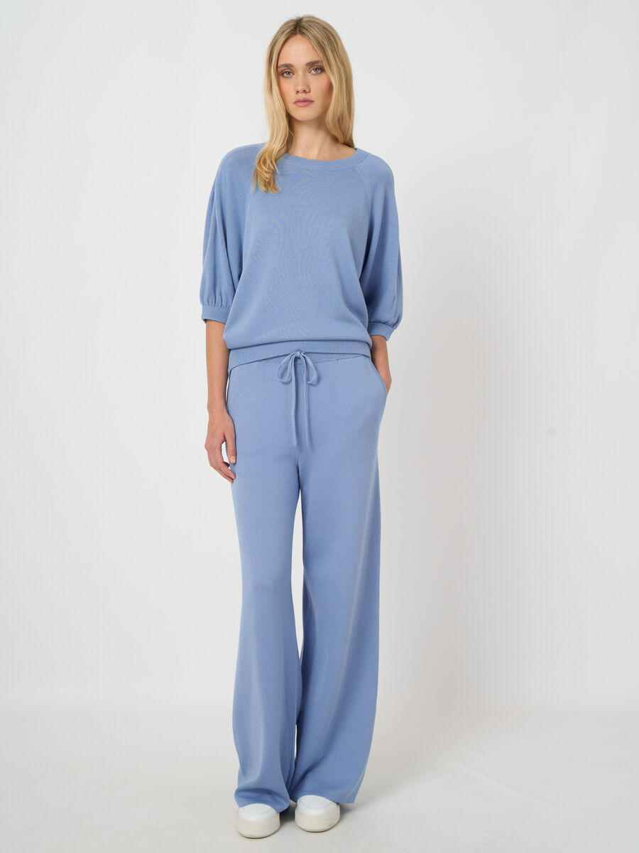 Fine-knit wide-leg pants in cotton-viscose blend image number 2