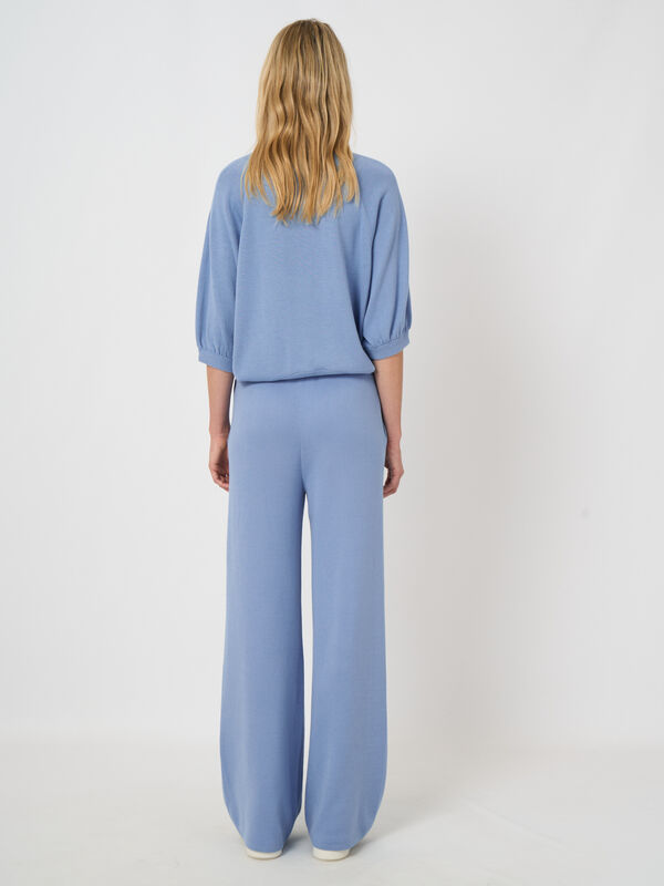 Pantalon large en maille fine, m&eacute;lange coton-viscose image number 4