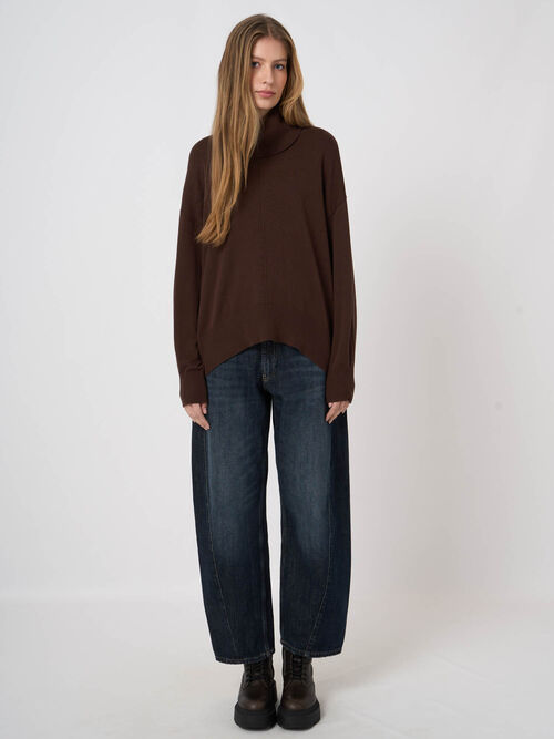 Oversized Cotton-Viscose Turtleneck Sweater