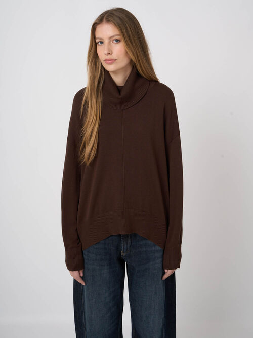 Oversized Cotton-Viscose Turtleneck Sweater