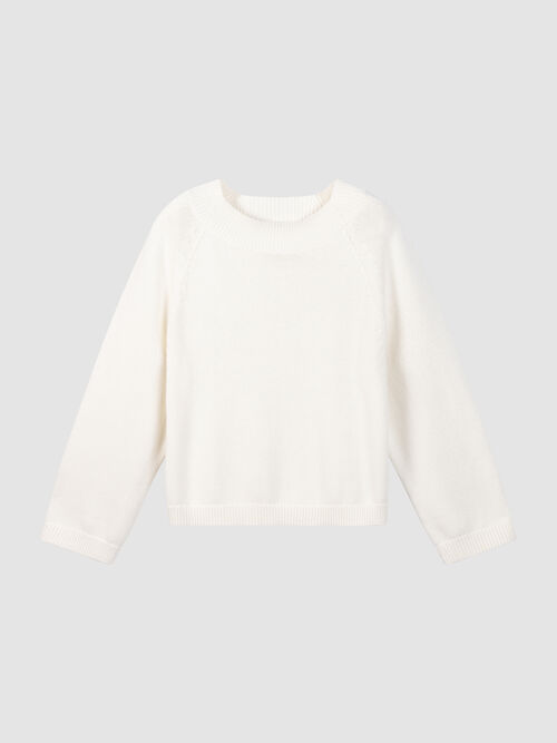 Cropped Cashmere-Cotton Sweater with Wide Rib Boat Neck