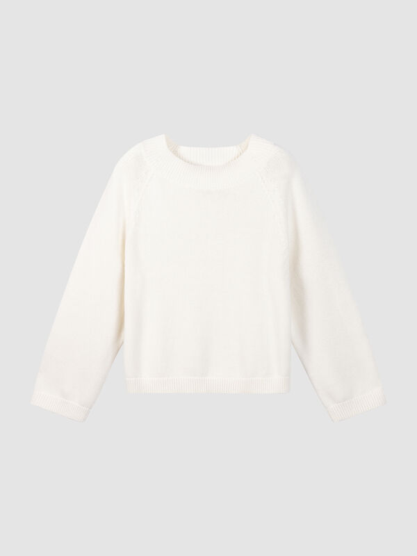 Cropped Cashmere-Cotton Sweater with Wide Rib Boat Neck image number 2
