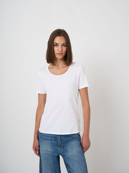 Zacht T-shirt van stretchkatoen met ronde hals