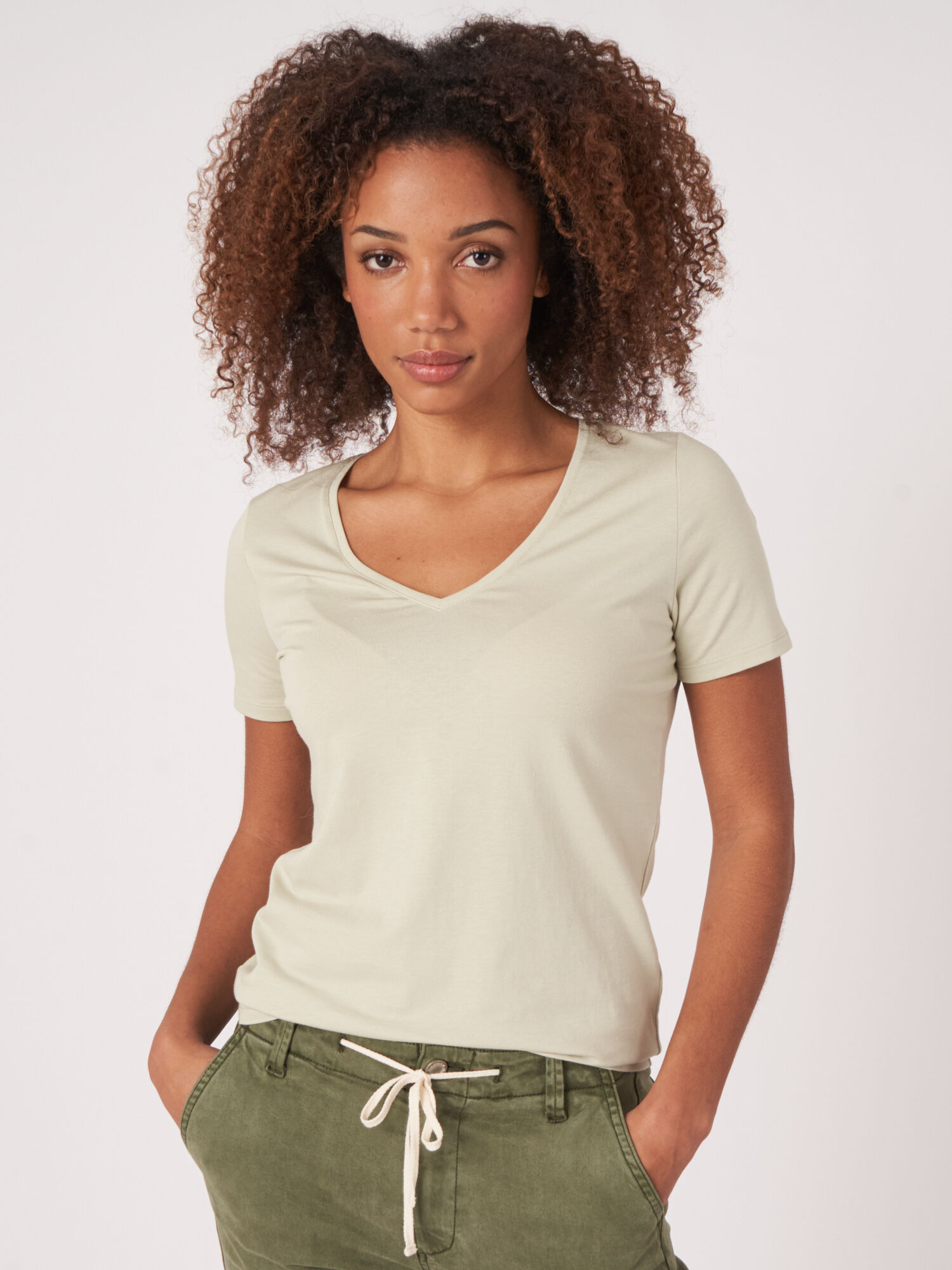 Basic katoenen T shirt met V hals