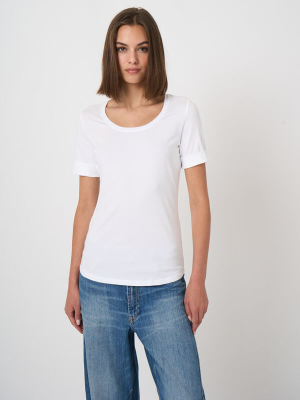 Stretch-Baumwoll-T-Shirt mit gekrempelten &Auml;rmeln image number 1