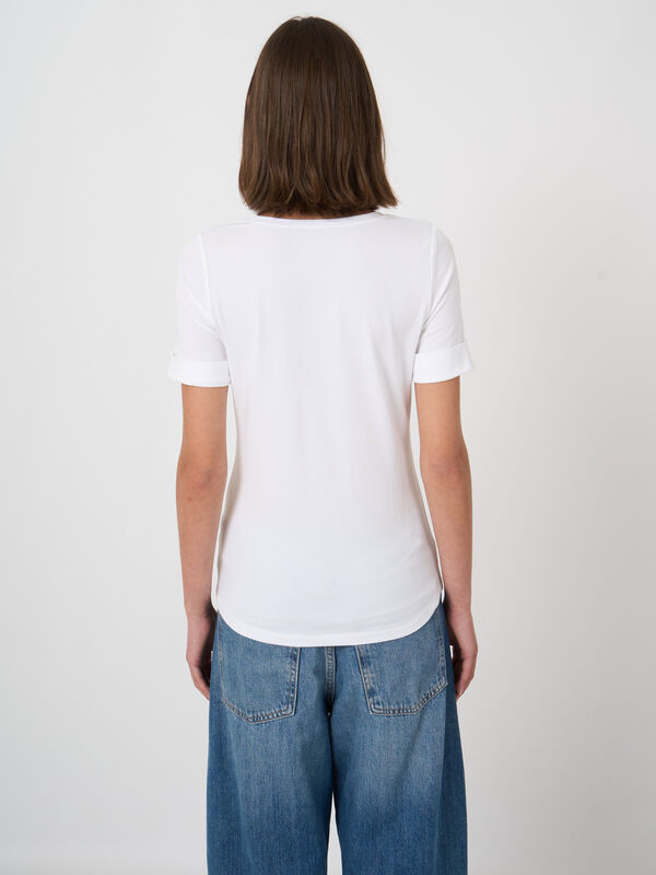 Stretch-Baumwoll-T-Shirt mit gekrempelten &Auml;rmeln image number 3