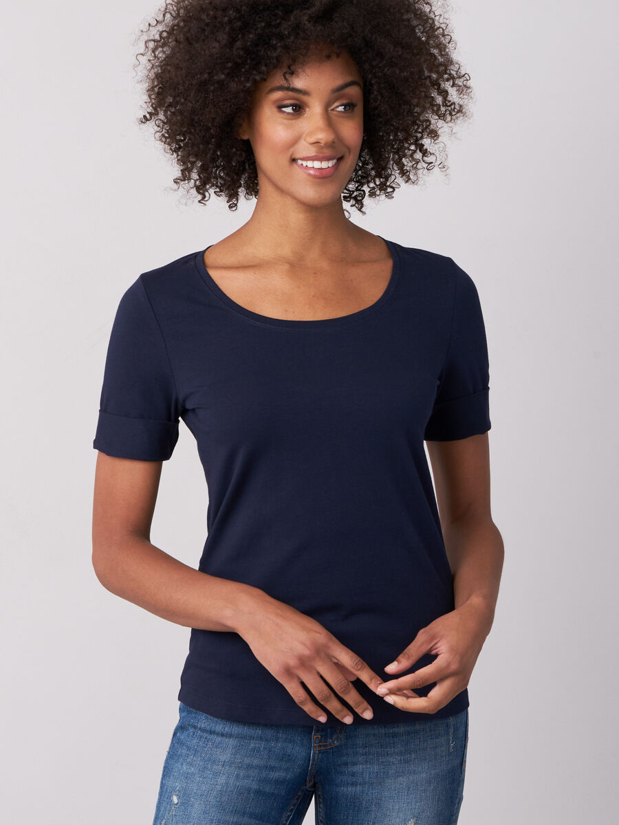 Stretch cotton t-shirt with rolled sleeves image number 0