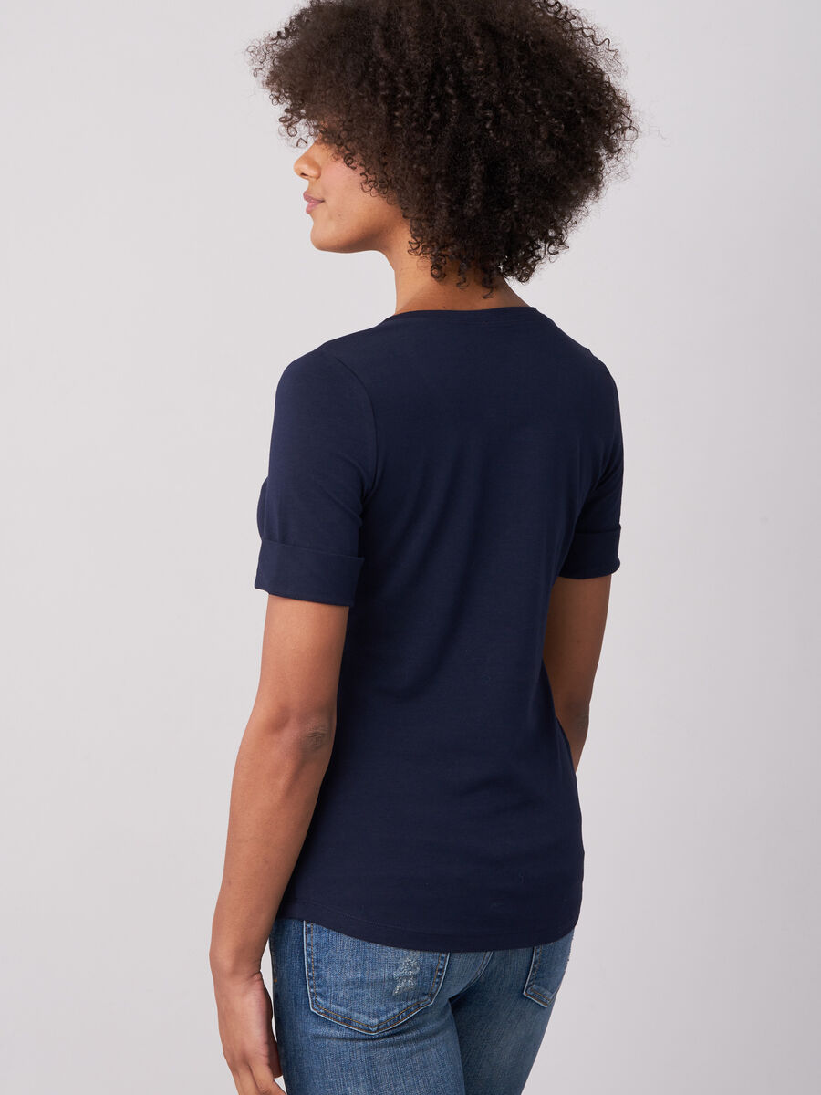 Stretch cotton t-shirt with rolled sleeves image number 1