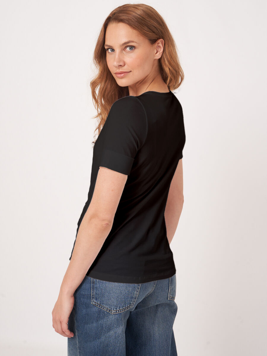 Dames T-shirt met opgerolde mouwen image number 4