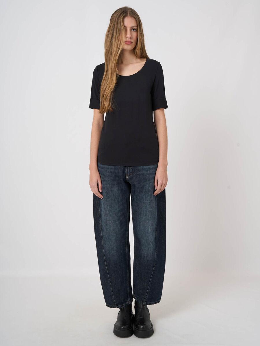 Stretch cotton t-shirt with rolled sleeves image number 3