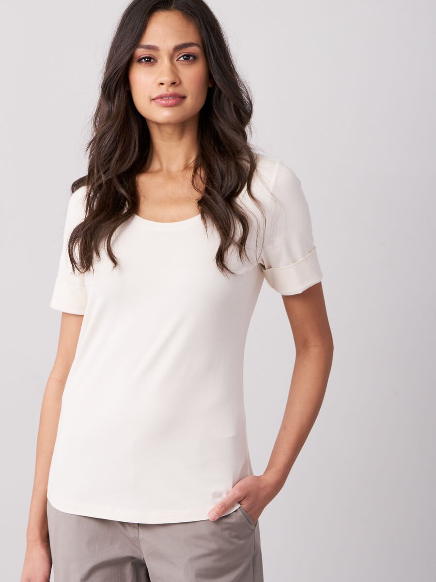 Stretch cotton t-shirt with rolled sleeves image number 0