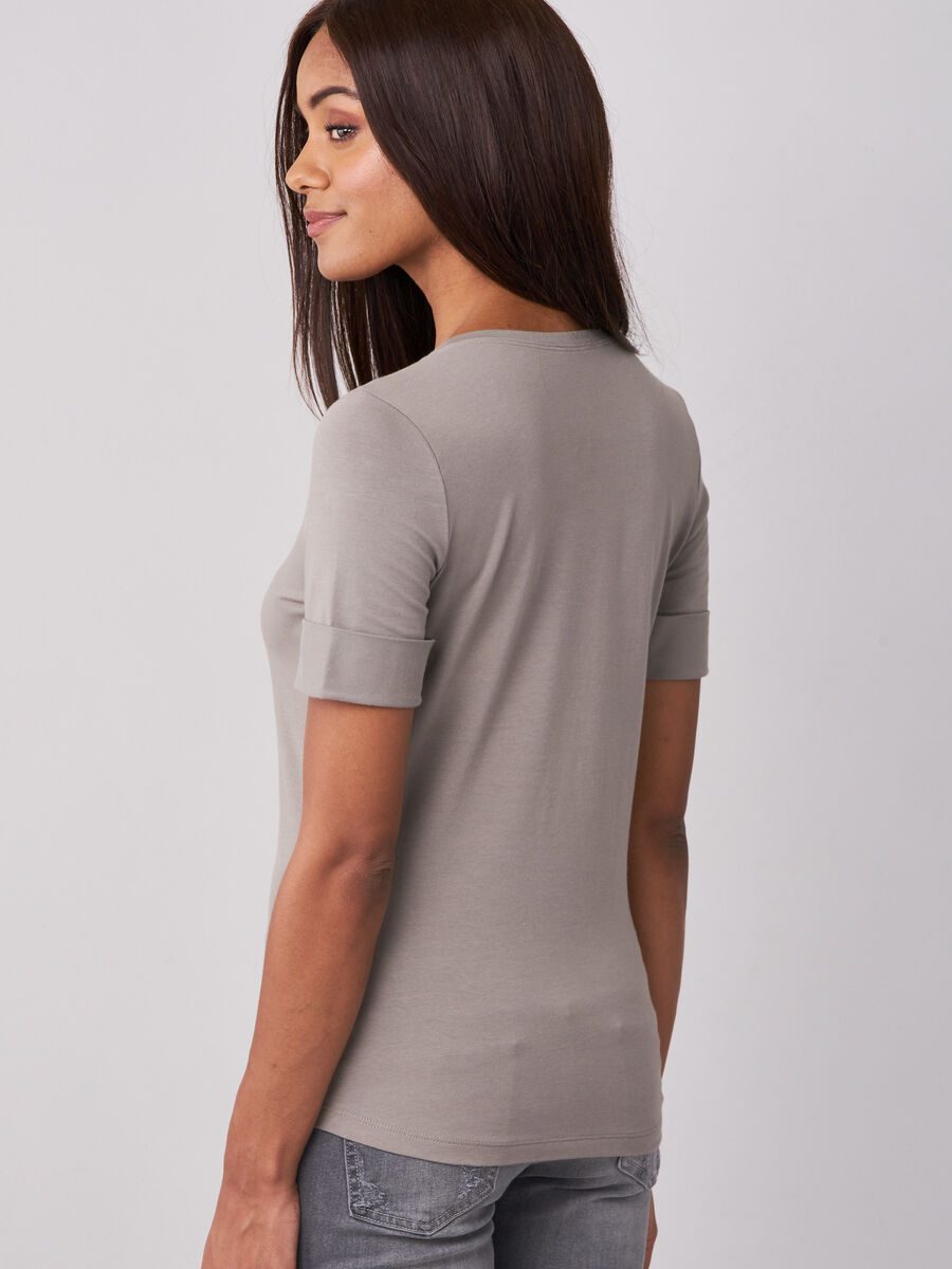 Stretch cotton t-shirt with rolled sleeves image number 1