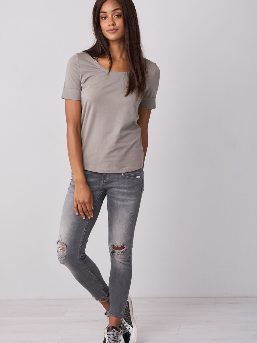 Stretch cotton t-shirt with rolled sleeves image number 3