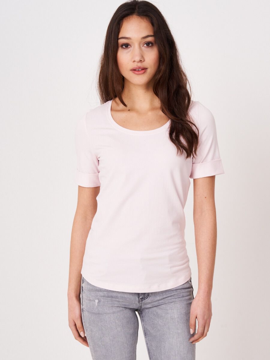 Stretch cotton t-shirt with rolled sleeves image number 0