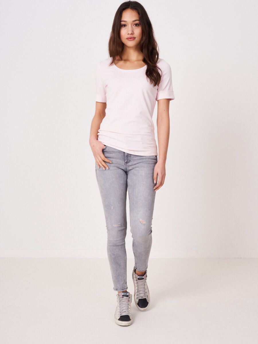 Stretch cotton t-shirt with rolled sleeves image number 3