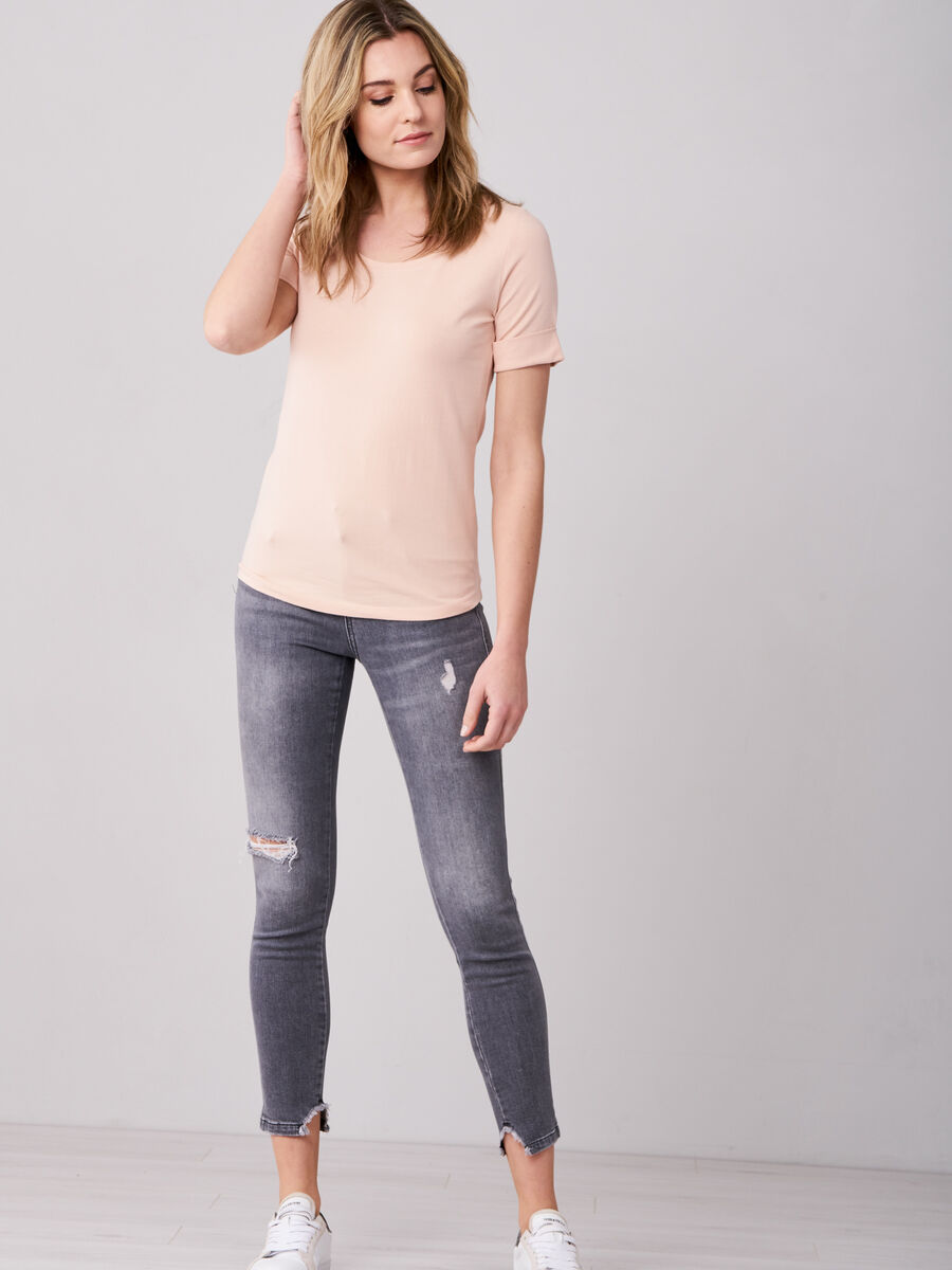 Stretch cotton t-shirt with rolled sleeves image number 3