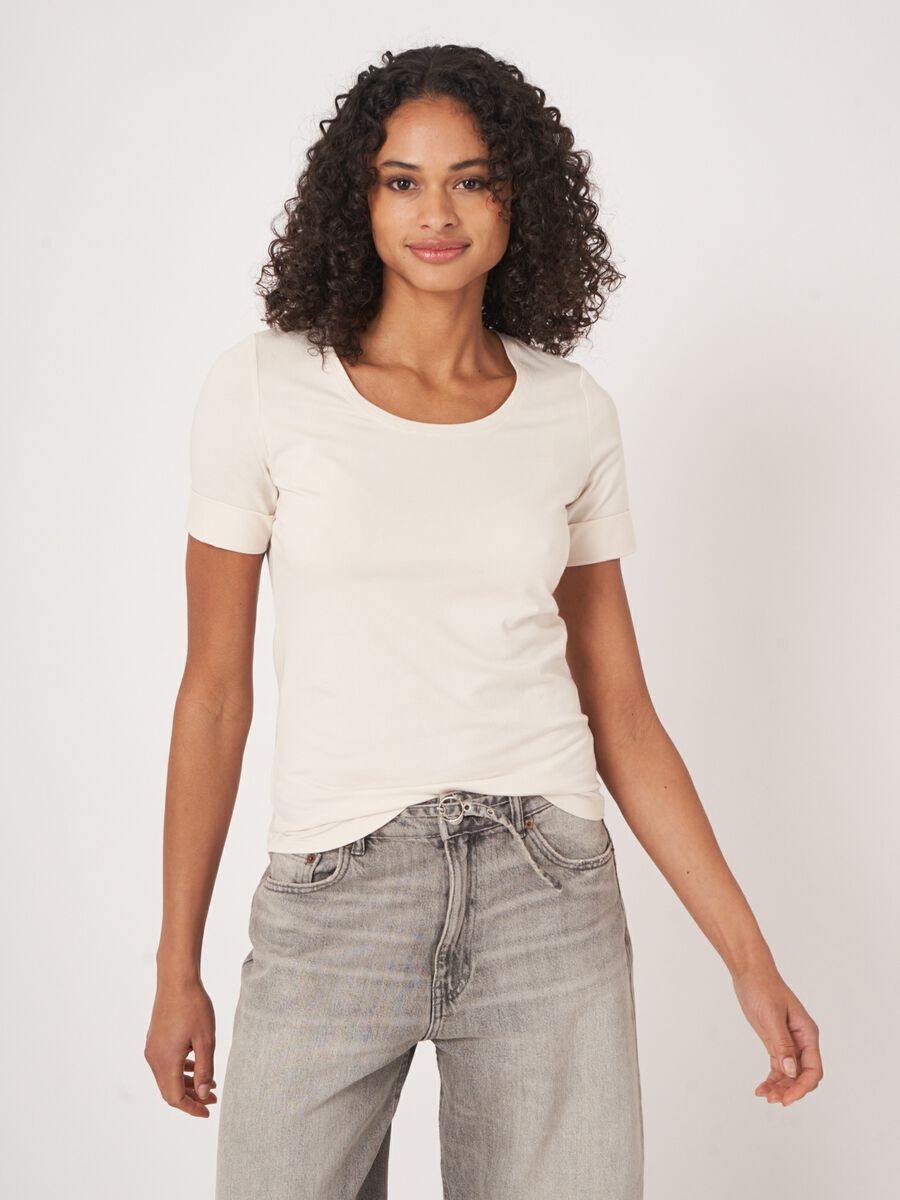 T-shirt basique femme à manches retroussées image number 0