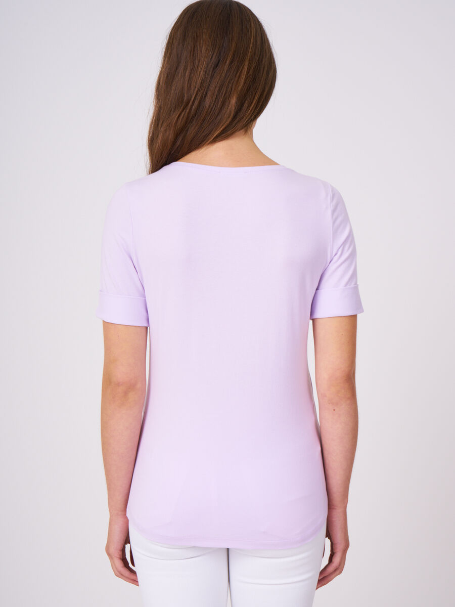 T-shirt en coton stretch &agrave; manches retrouss&eacute;es image number 1