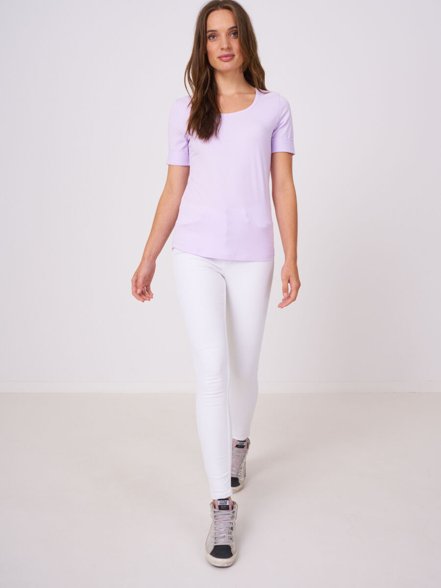 T-shirt en coton stretch &agrave; manches retrouss&eacute;es image number 3