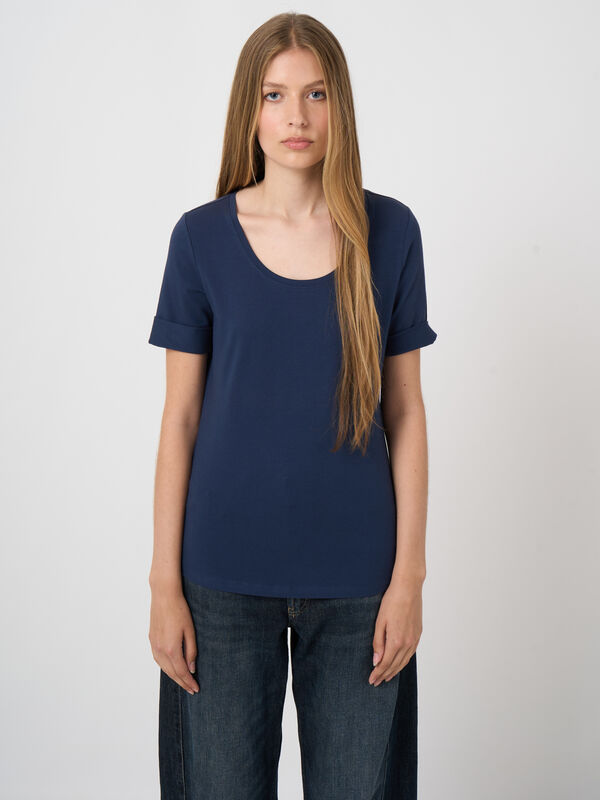 Stretch-Baumwoll-T-Shirt mit gekrempelten &Auml;rmeln image number 1
