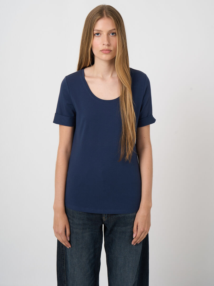 Stretch cotton t-shirt with rolled sleeves image number 1
