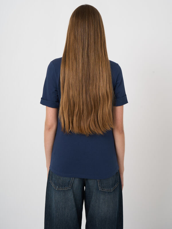 Stretch-Baumwoll-T-Shirt mit gekrempelten &Auml;rmeln image number 3