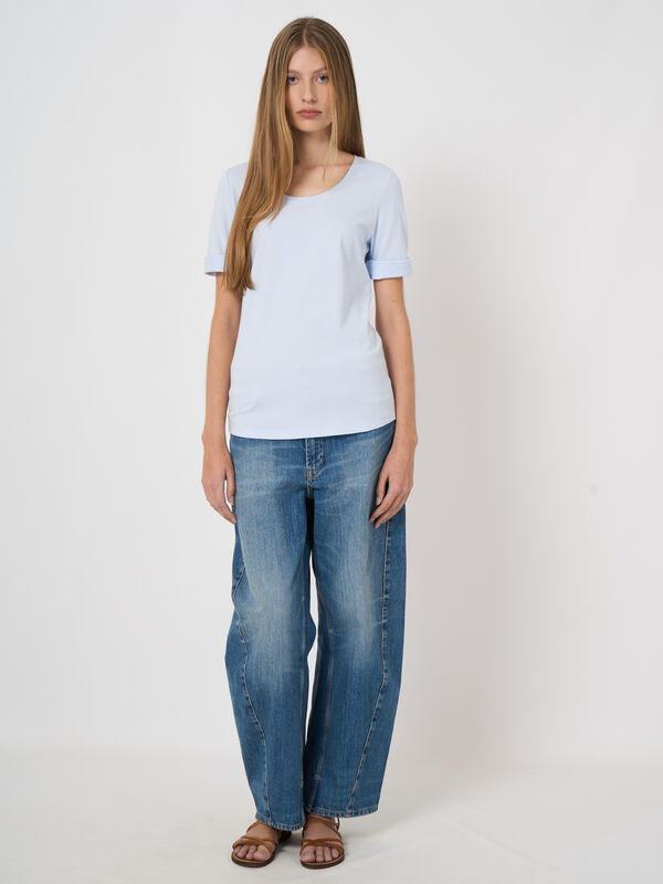 Stretch cotton t-shirt with rolled sleeves image number 1