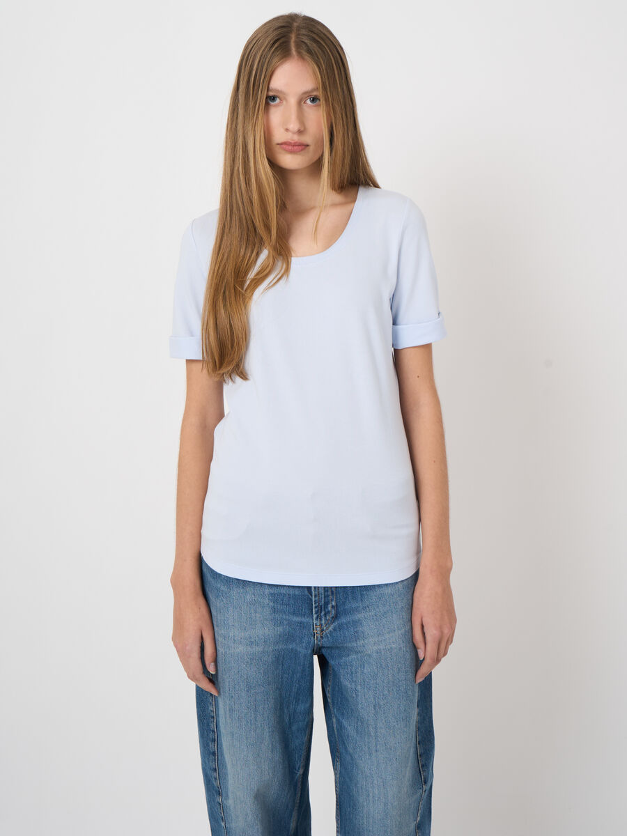 Stretch cotton t-shirt with rolled sleeves image number 2
