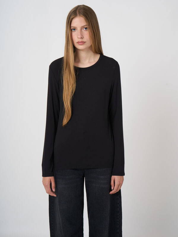 Slim-Fit Jersey Long-Sleeve Top with Round Neckline image number 0