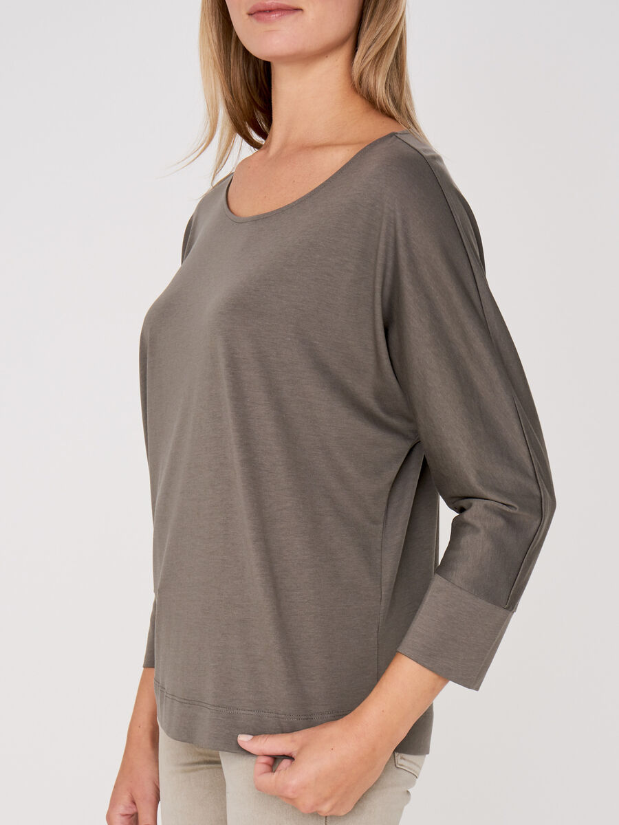 Top femme lyocell-coton &agrave; manches chauve-souris 3/4 image number 2