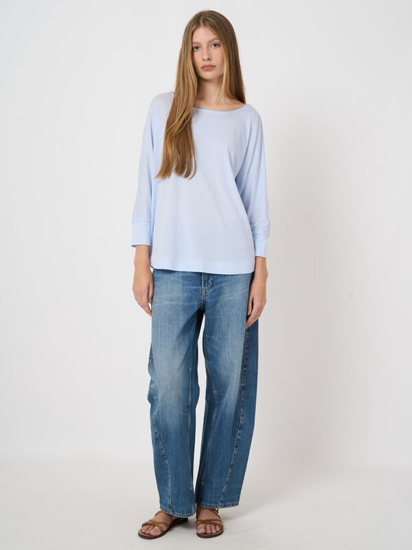 Lyocell&ndash;cotton blend batwing top with 3/4 sleeves image number 0