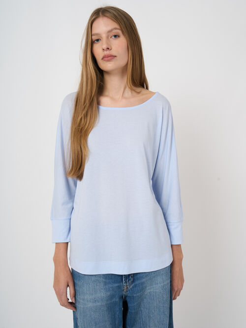 Lyocell&ndash;cotton blend batwing top with 3/4 sleeves