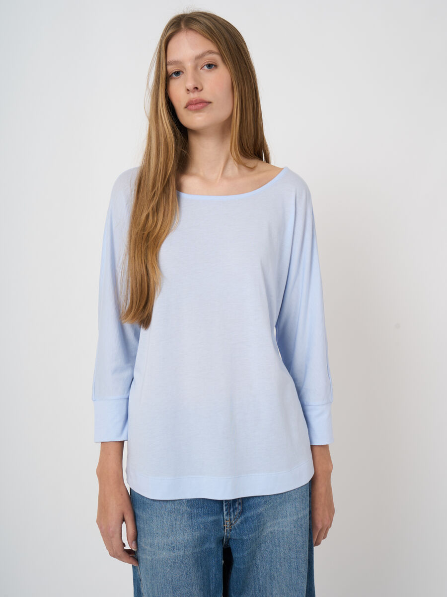 Lyocell&ndash;cotton blend batwing top with 3/4 sleeves image number 1