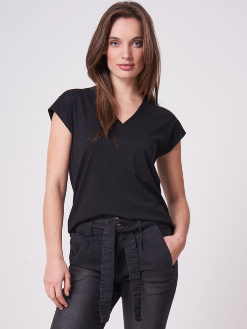 V-neck cotton blend top with drop shoulders