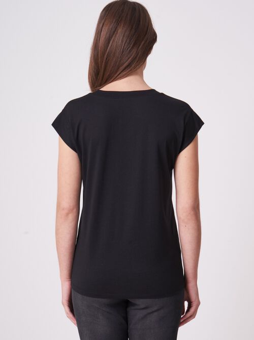 V-neck cotton blend top with drop shoulders