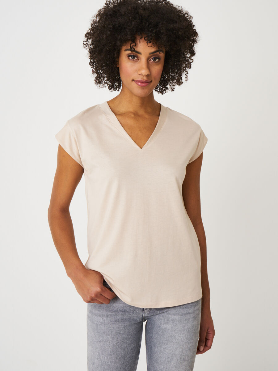 V-neck cotton blend top with drop shoulders image number 0